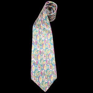 Vintage BD Baggies Neck Tie Golfing %100 Silk Blue Green Yellow Gift For Dad